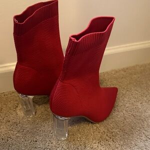 Elegant Red Knit Ankle Boots